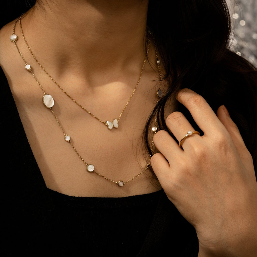 Pearly Butterfly Pendant Necklace