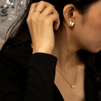 Pearly Butterfly Pendant Necklace