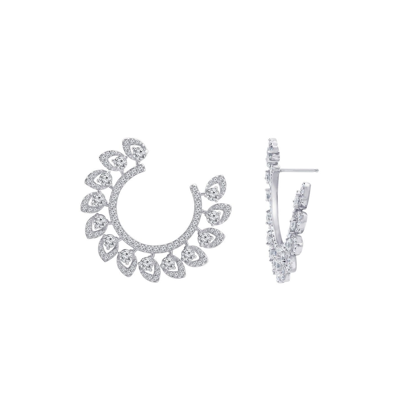 KIERA COUTURE Platinum Clad Sterling Silver 5.3 cttw Cubic Zirconia Wreath Front-Facing Earrings