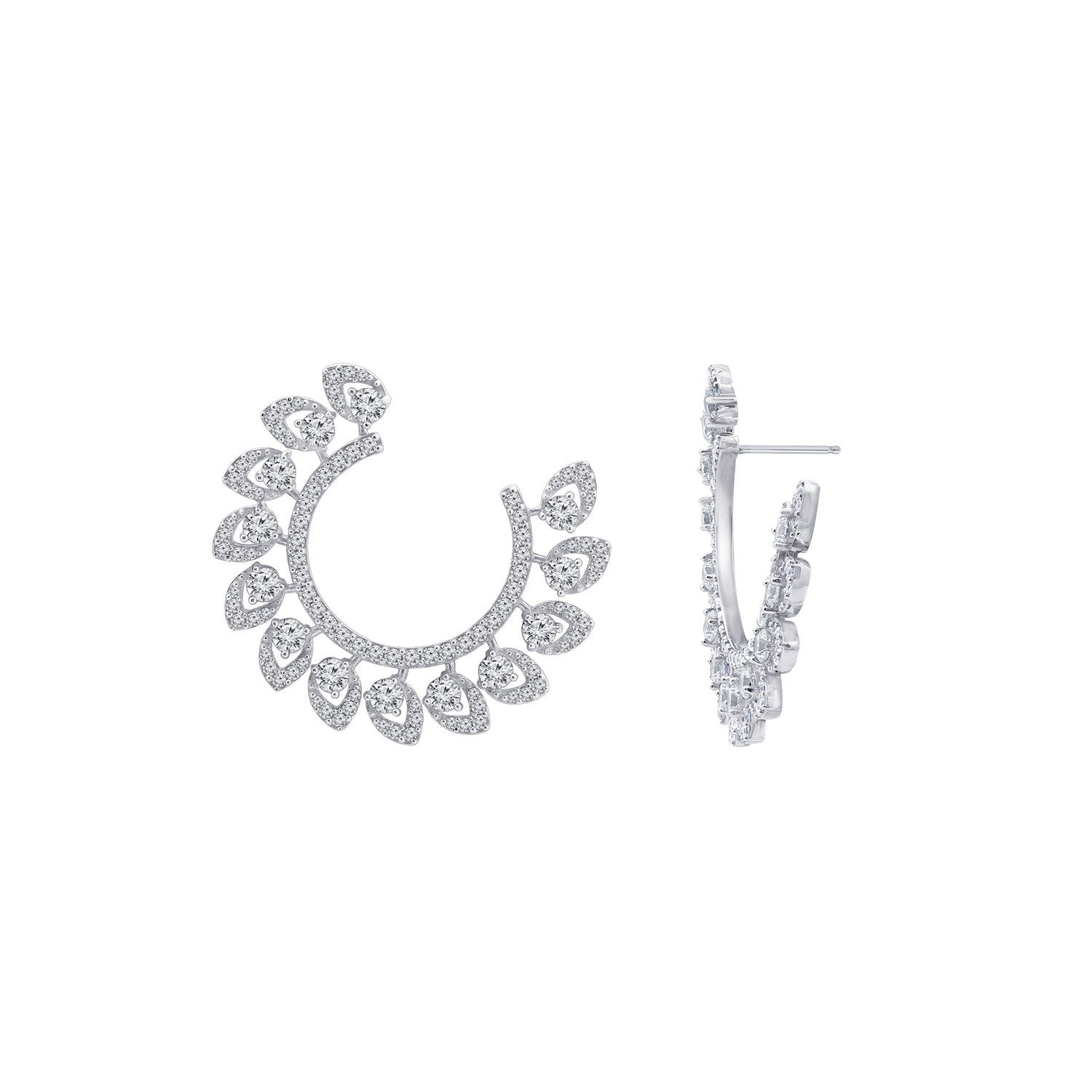 KIERA COUTURE Platinum Clad Sterling Silver 5.3 cttw Cubic Zirconia Wreath Front-Facing Earrings