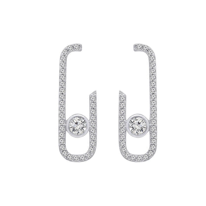 KIERA COUTURE Platinum Clad Sterling Silver Cubic Zirconia Front Facing J-Shaped Drop Stud Earrings