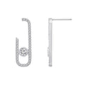 KIERA COUTURE Platinum Clad Sterling Silver Cubic Zirconia Front Facing J-Shaped Drop Stud Earrings