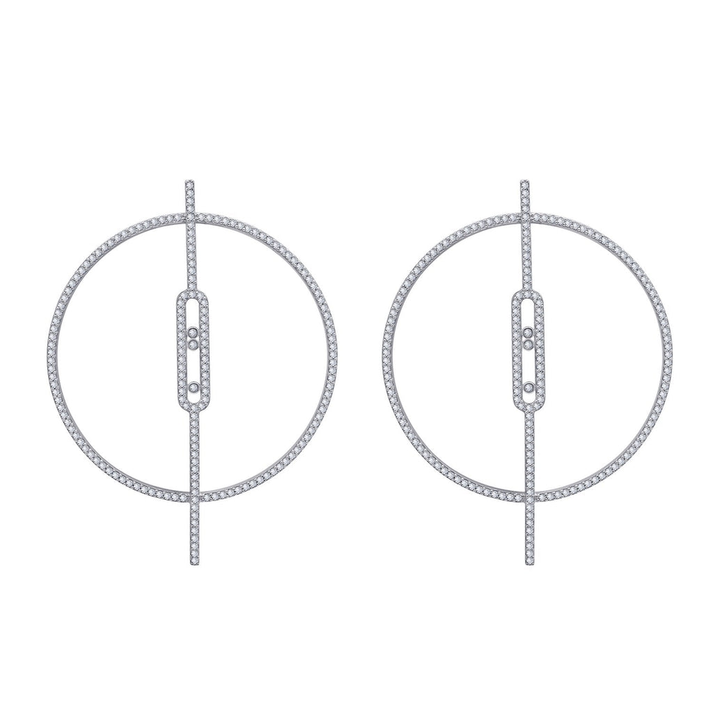 KIERA COUTURE Platinum Clad Sterling Silver Cubic Zirconia Dangle Circle and Bar Stud Earrings - GEMOUR