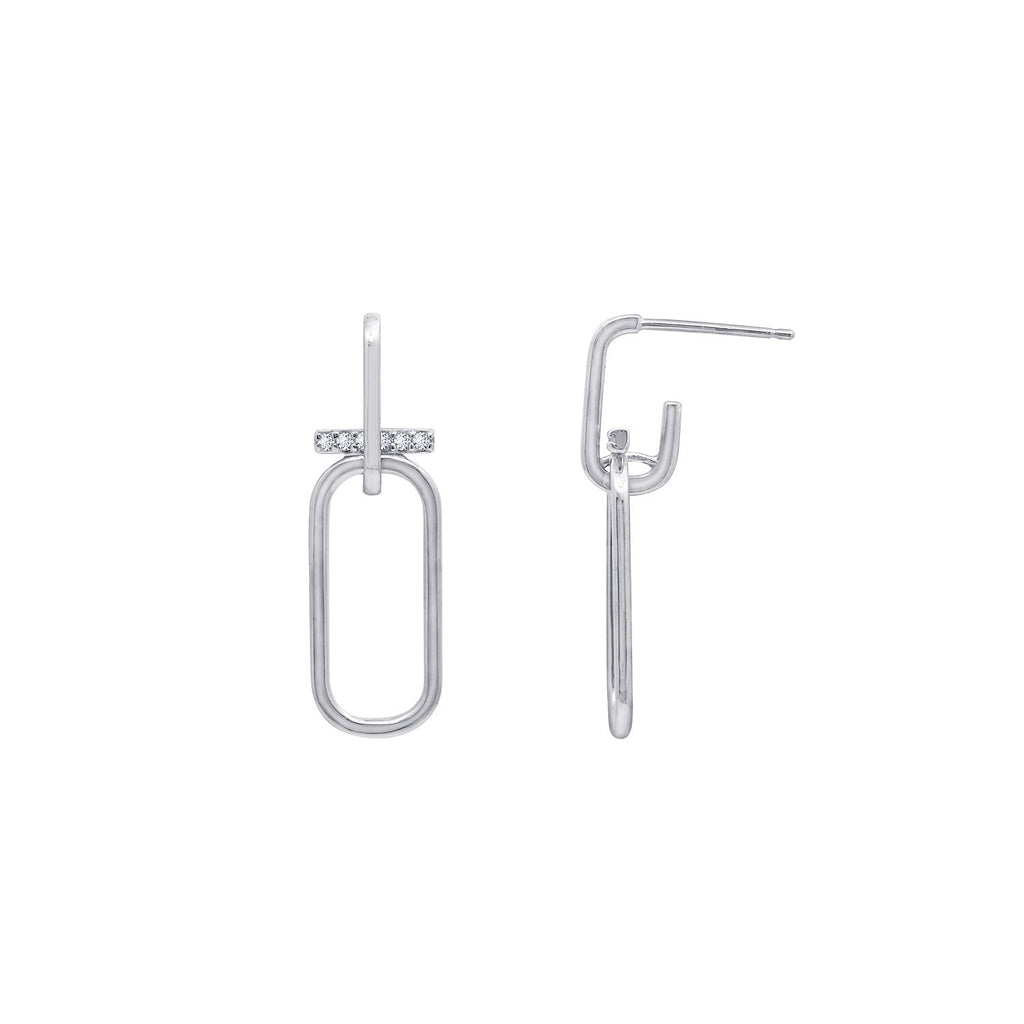KIERA COUTURE Platinum Clad Sterling Silver Cubic Zirconia Double Link with Bar Drop Stud Earrings