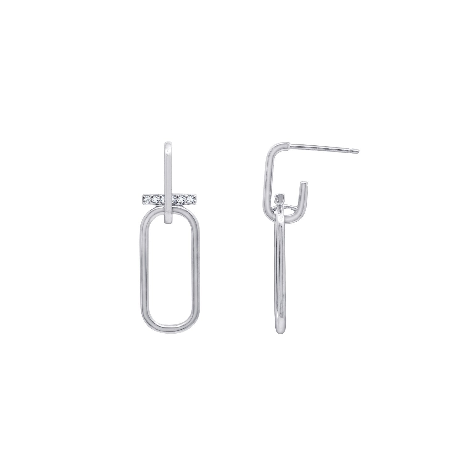 KIERA COUTURE Platinum Clad Sterling Silver Cubic Zirconia Double Link with Bar Drop Stud Earrings