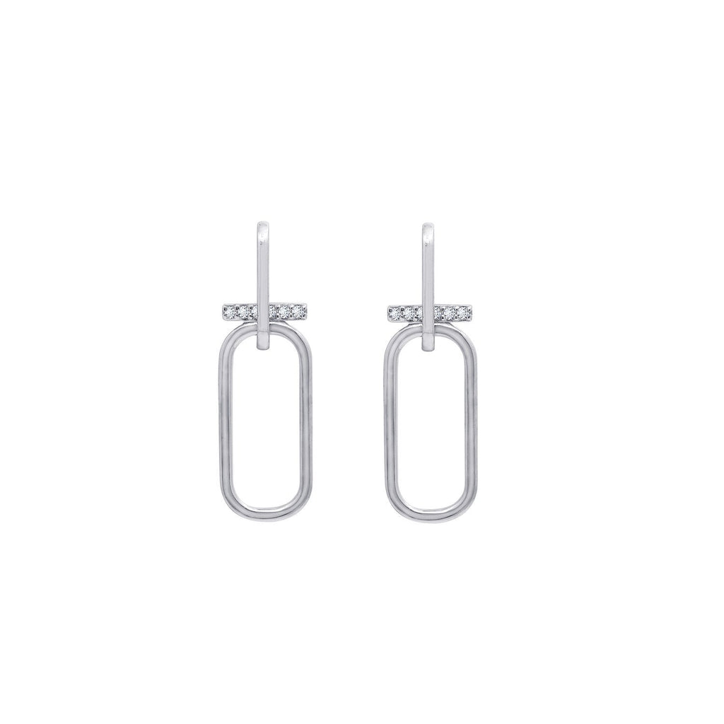 KIERA COUTURE Platinum Clad Sterling Silver Cubic Zirconia Double Link with Bar Drop Stud Earrings