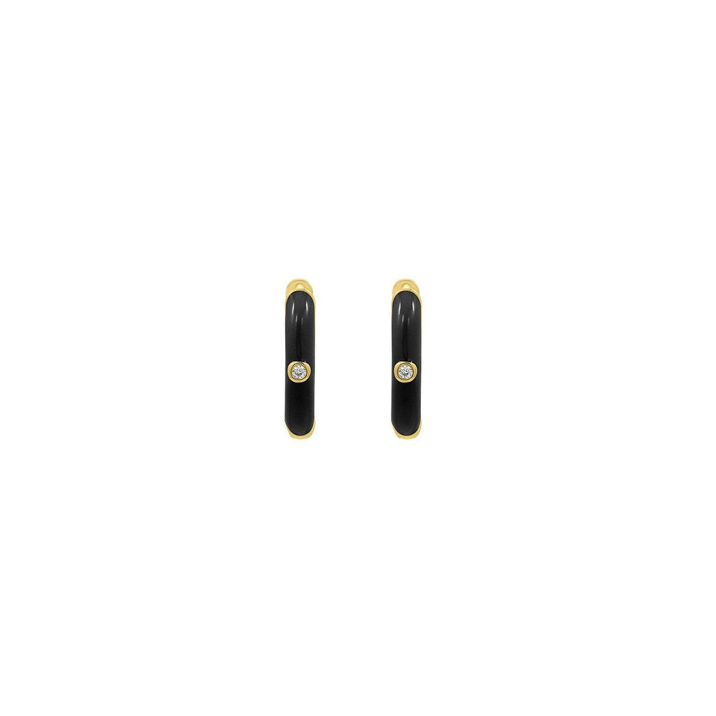 Black Enamel Huggie Hoop Earrings