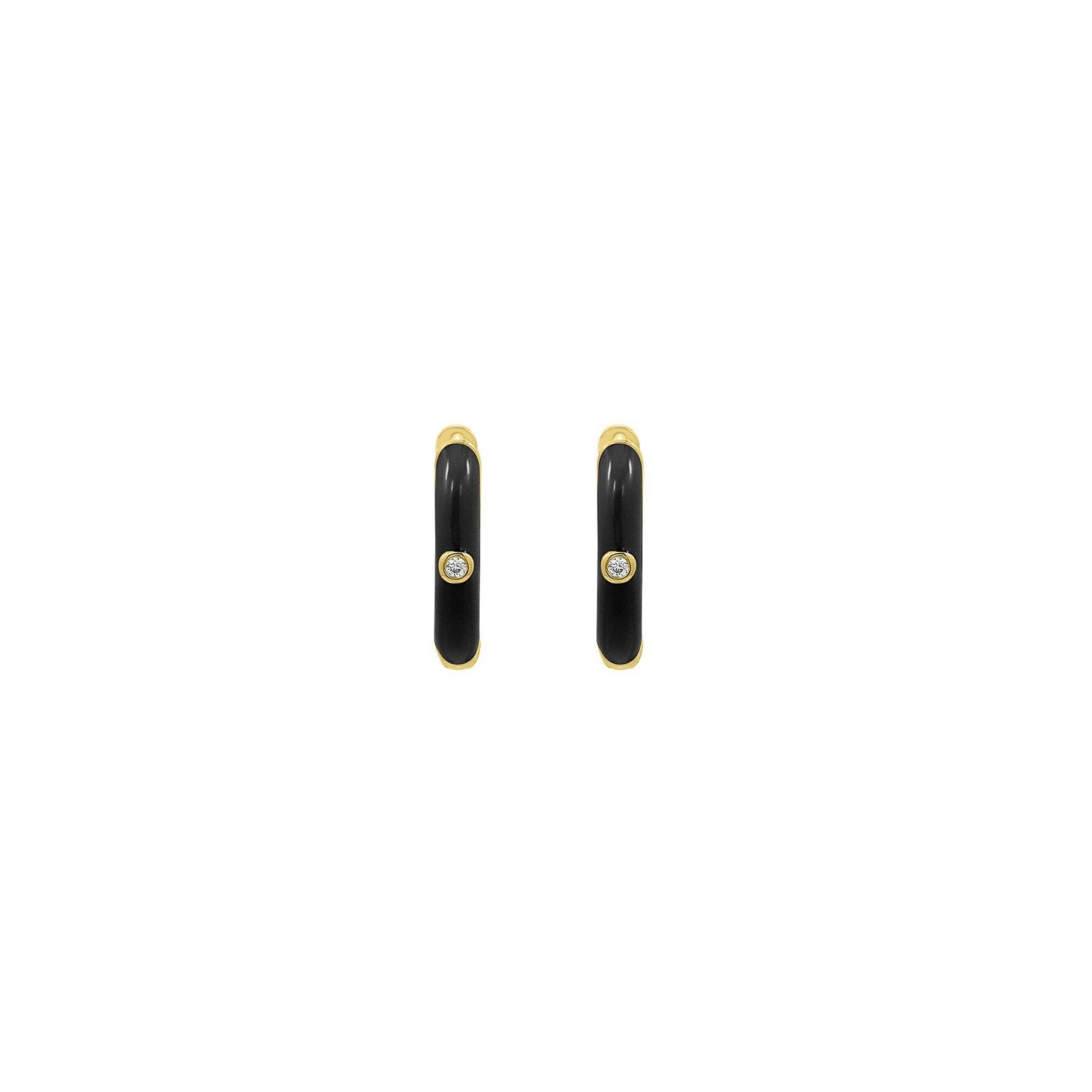 Black Enamel Huggie Hoop Earrings