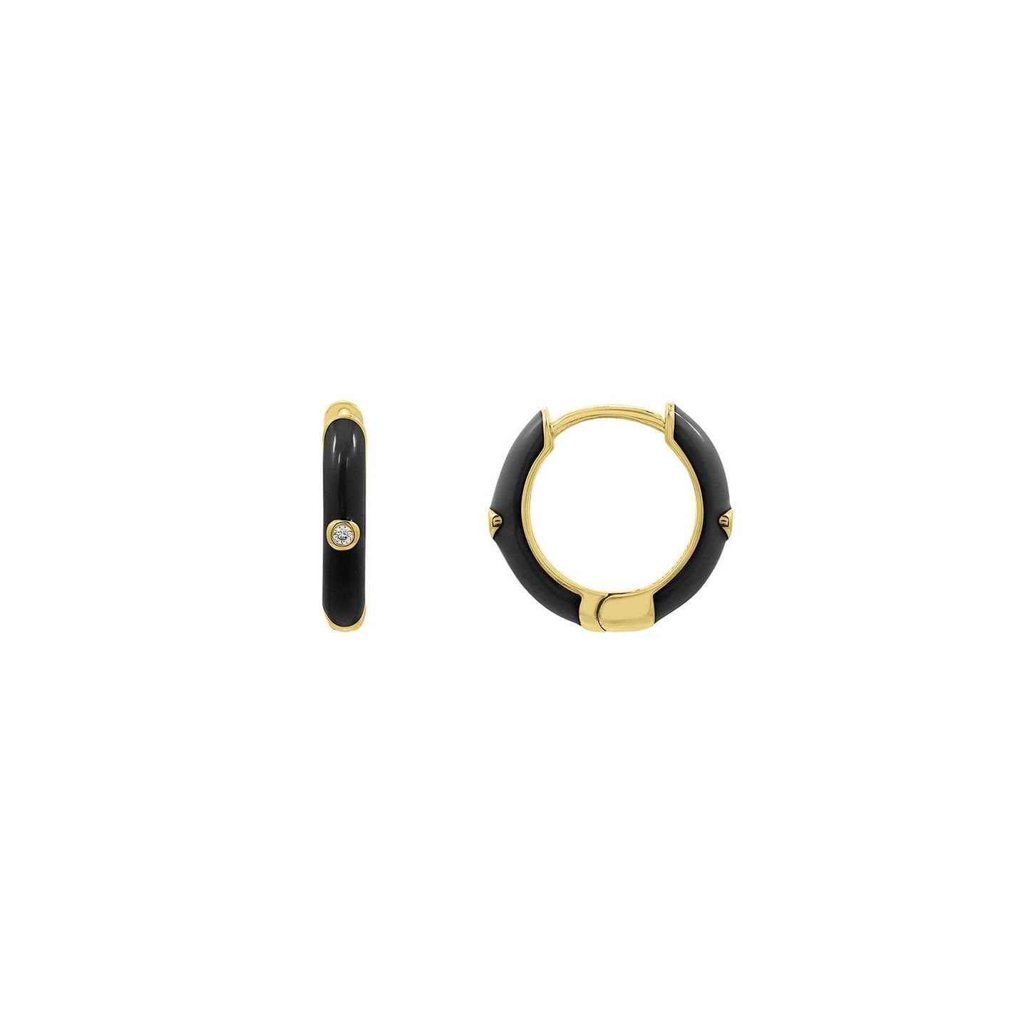 Black Enamel Huggie Hoop Earrings