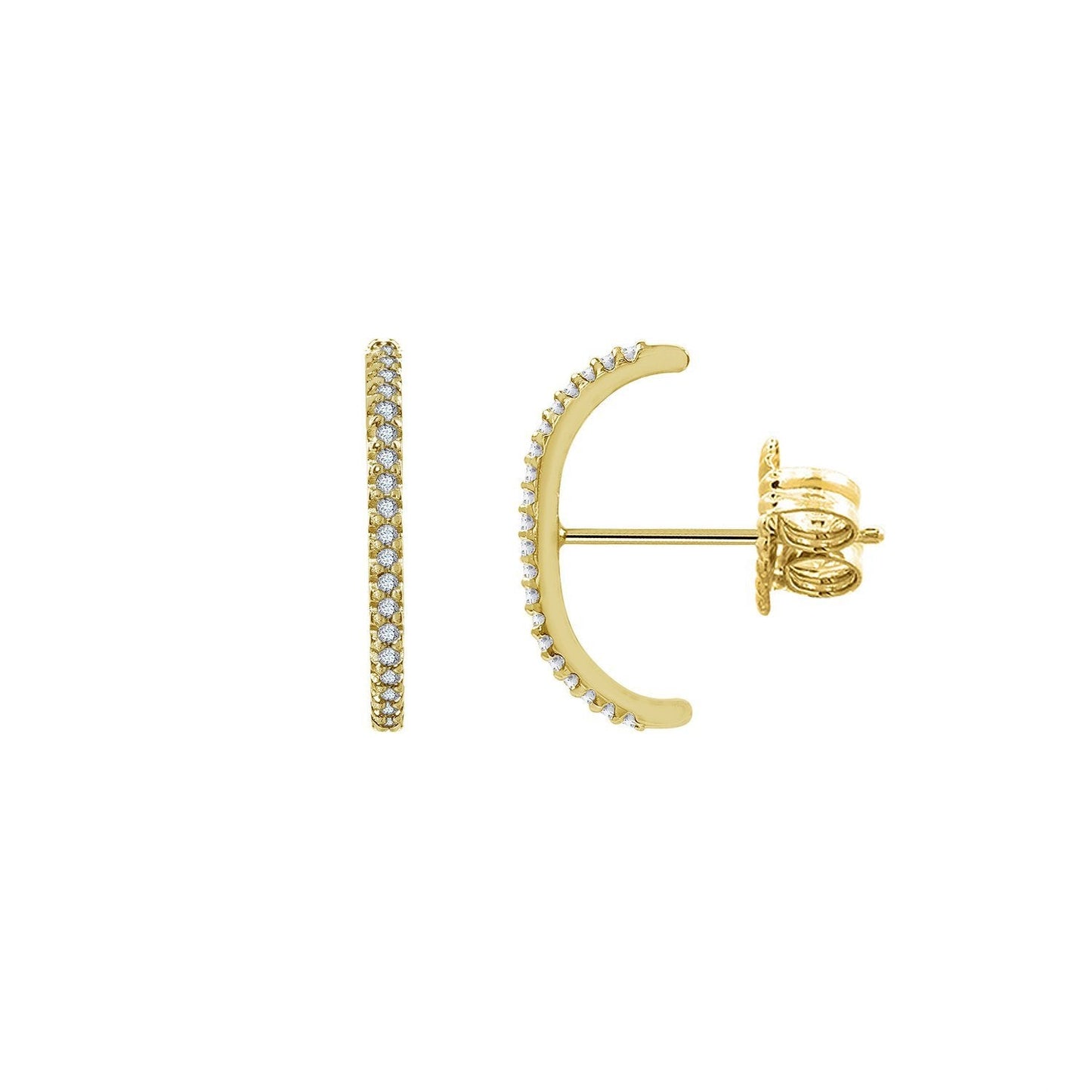 KIERA Yellow Gold Clad Sterling Silver Cubic Zirconia Thin Half Hoop Stud Earrings