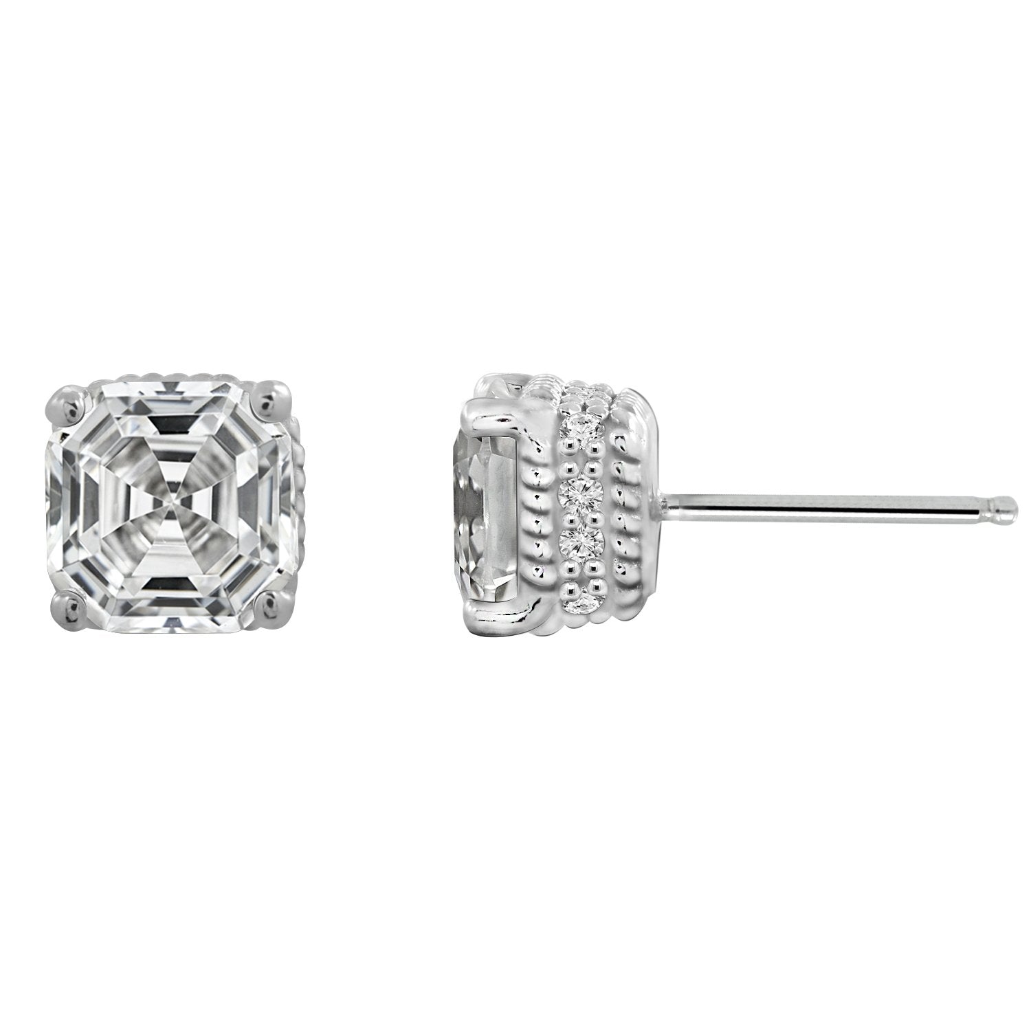 Solitaire Asscher Cut Stud Earrings With Fancy Gallery