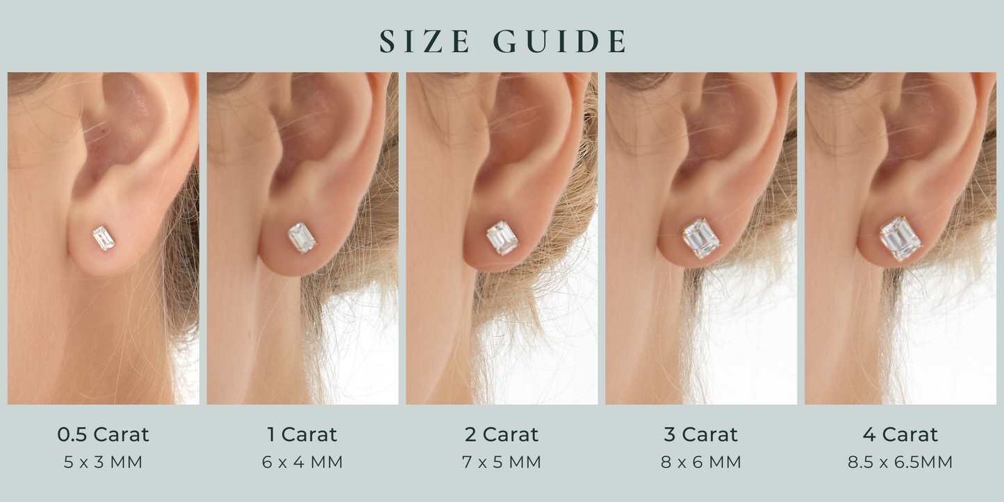 Choice Of Carat Solid Gold  Emerald Cut Solitaire Earrings JEE26930