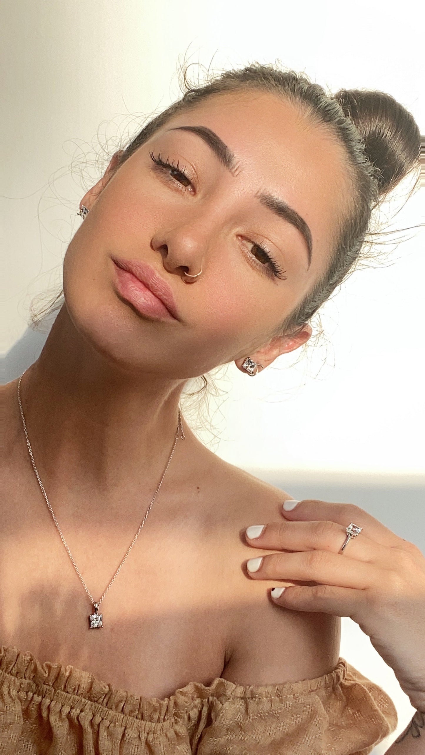 Solitaire Princess Cut with Fancy Gallery Pendant Necklace