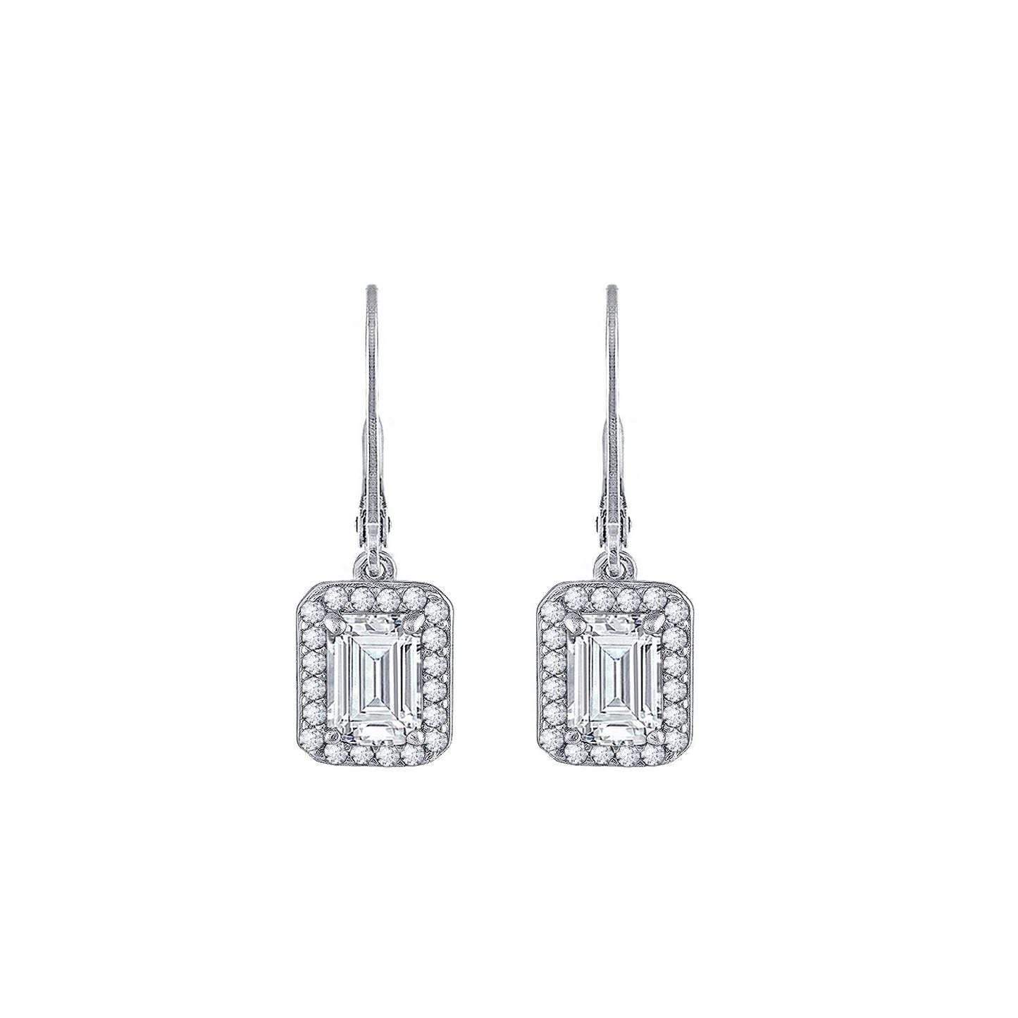 Emerald Cut Halo Leverback Earrings JEE09972 JEE09832