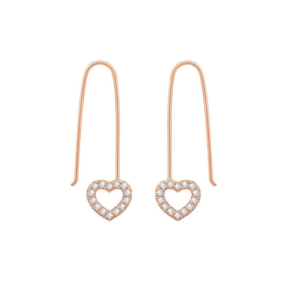 Pave Heart Dangle Oval Hoop Earrings JEE19894