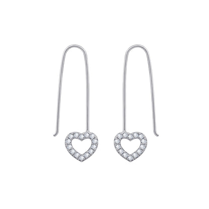 Pave Heart Dangle Oval Hoop Earrings JEE19894