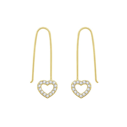 Pave Heart Dangle Oval Hoop Earrings JEE19894