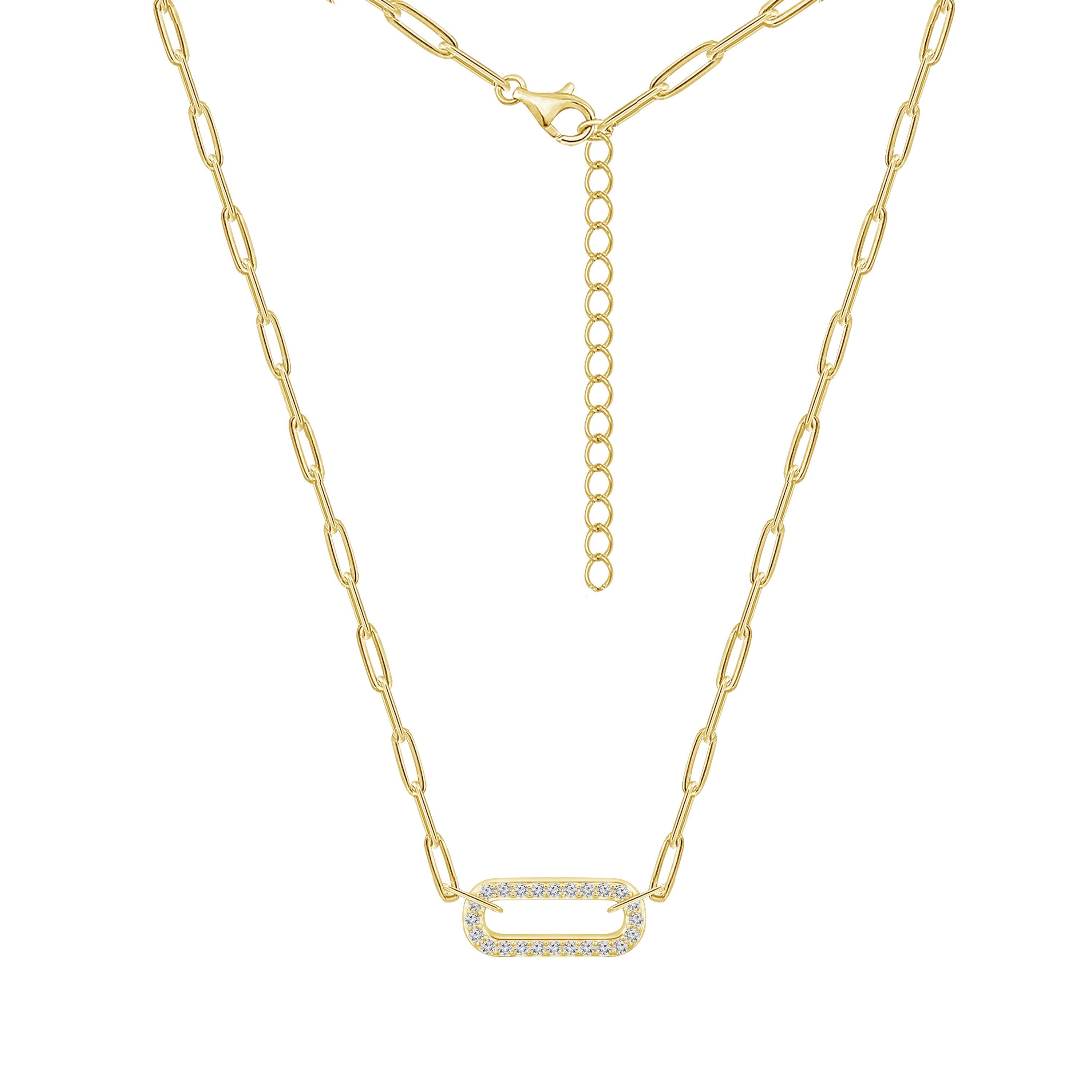 Oval Hollow Paper Clip Chain Necklace