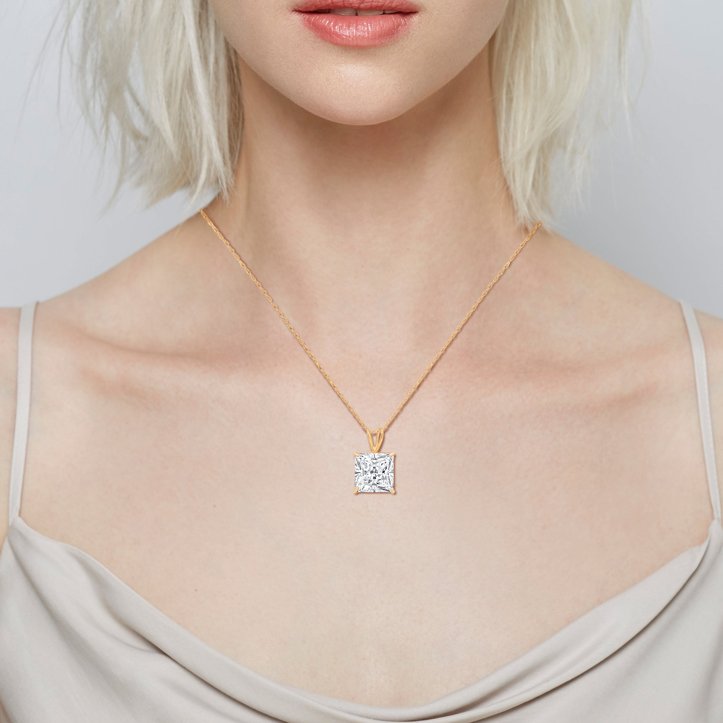 14K Gold 3cttw Zirconia Square Pendant with Chain