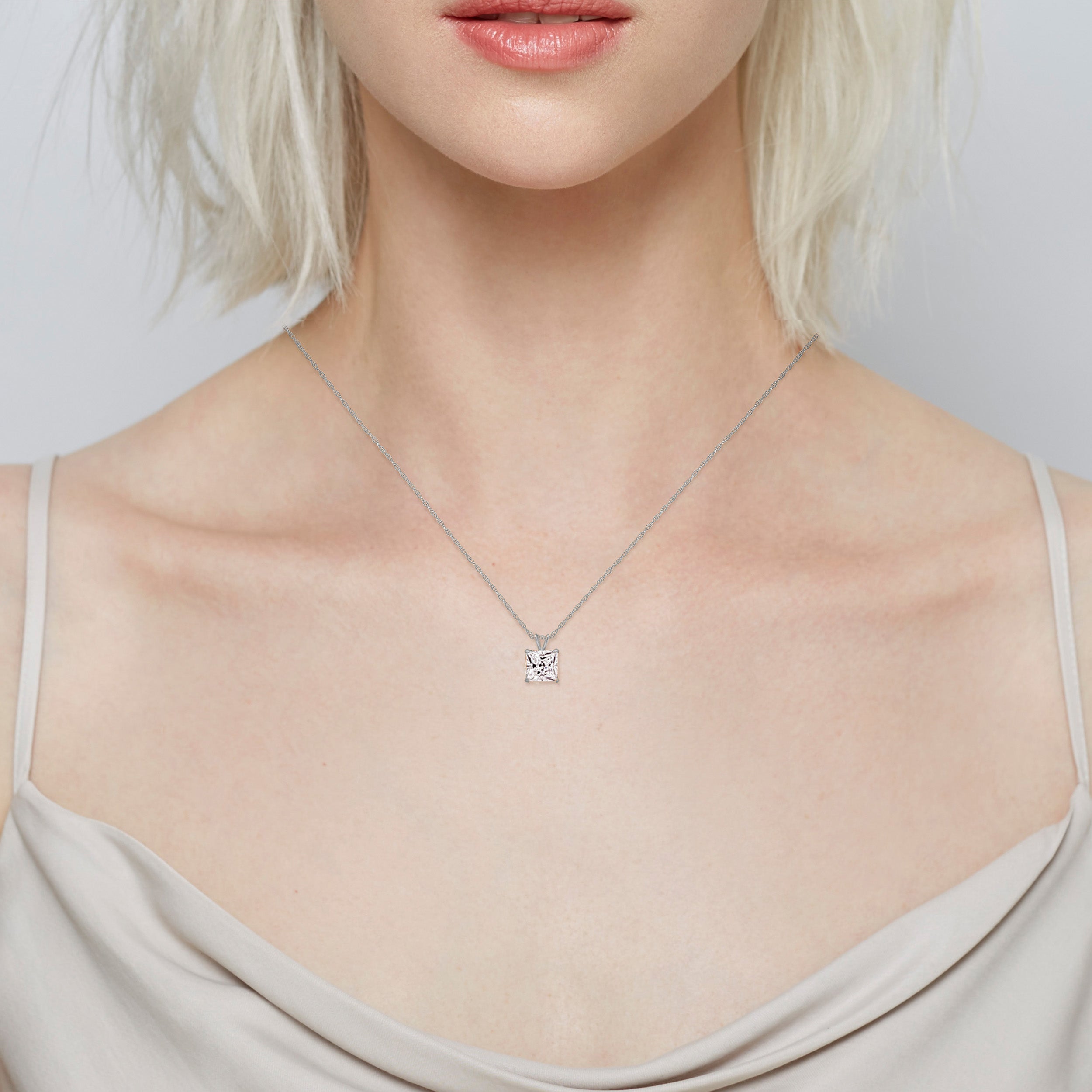 14K Gold 2cttw Zirconia Square Pendant with Chain