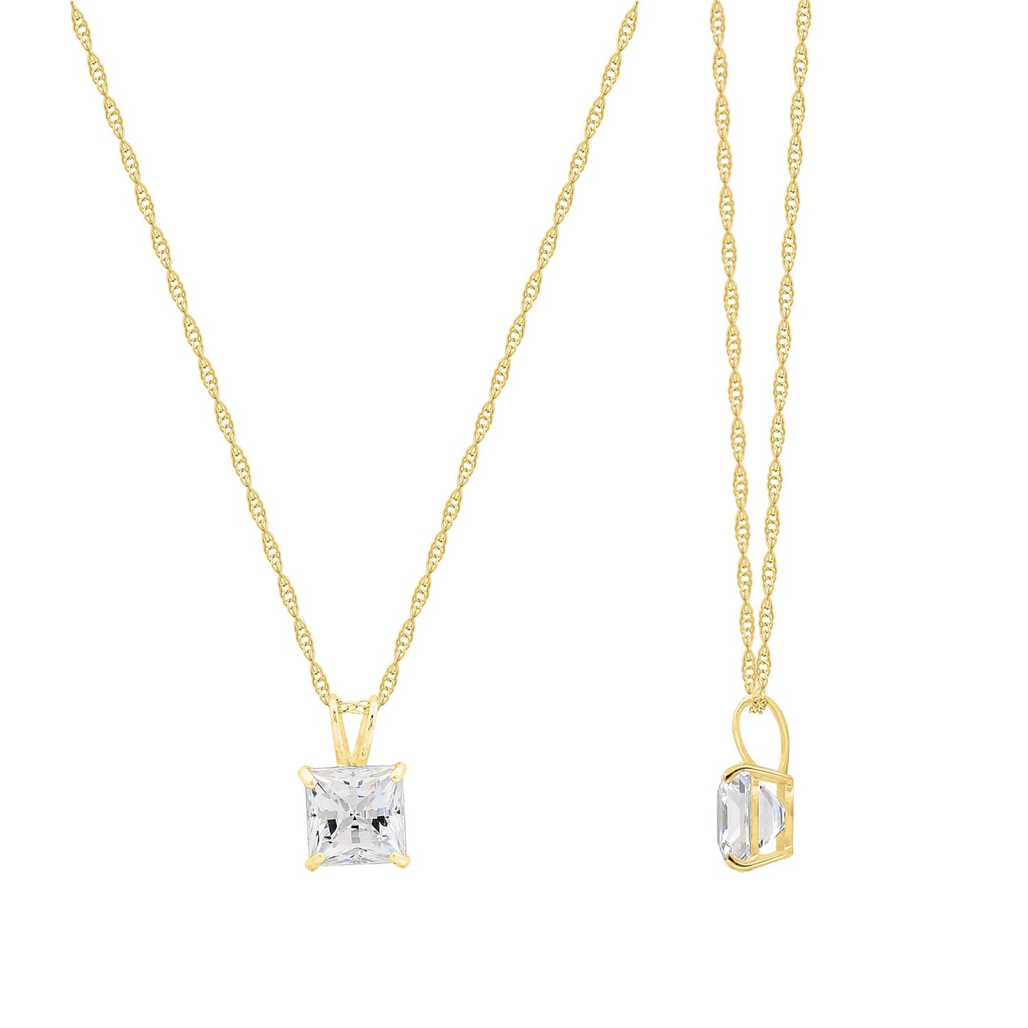 14K Gold 1cttw Zirconia Square Pendant with Chain