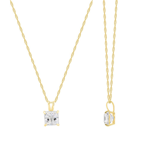 14K Gold 1cttw Zirconia Square Pendant with Chain