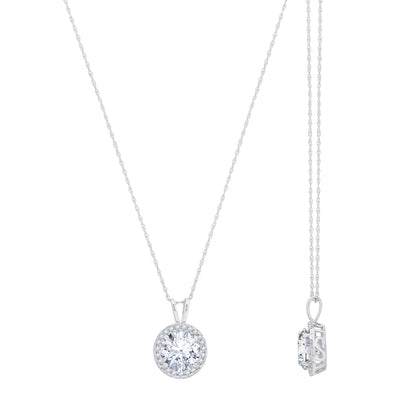2 Cttw Round Halo Pendant with Chain