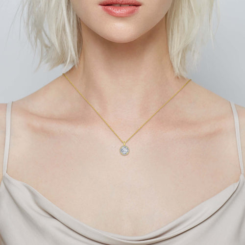 14K Gold 3cttw Zirconia Round Halo Pendant with Chain