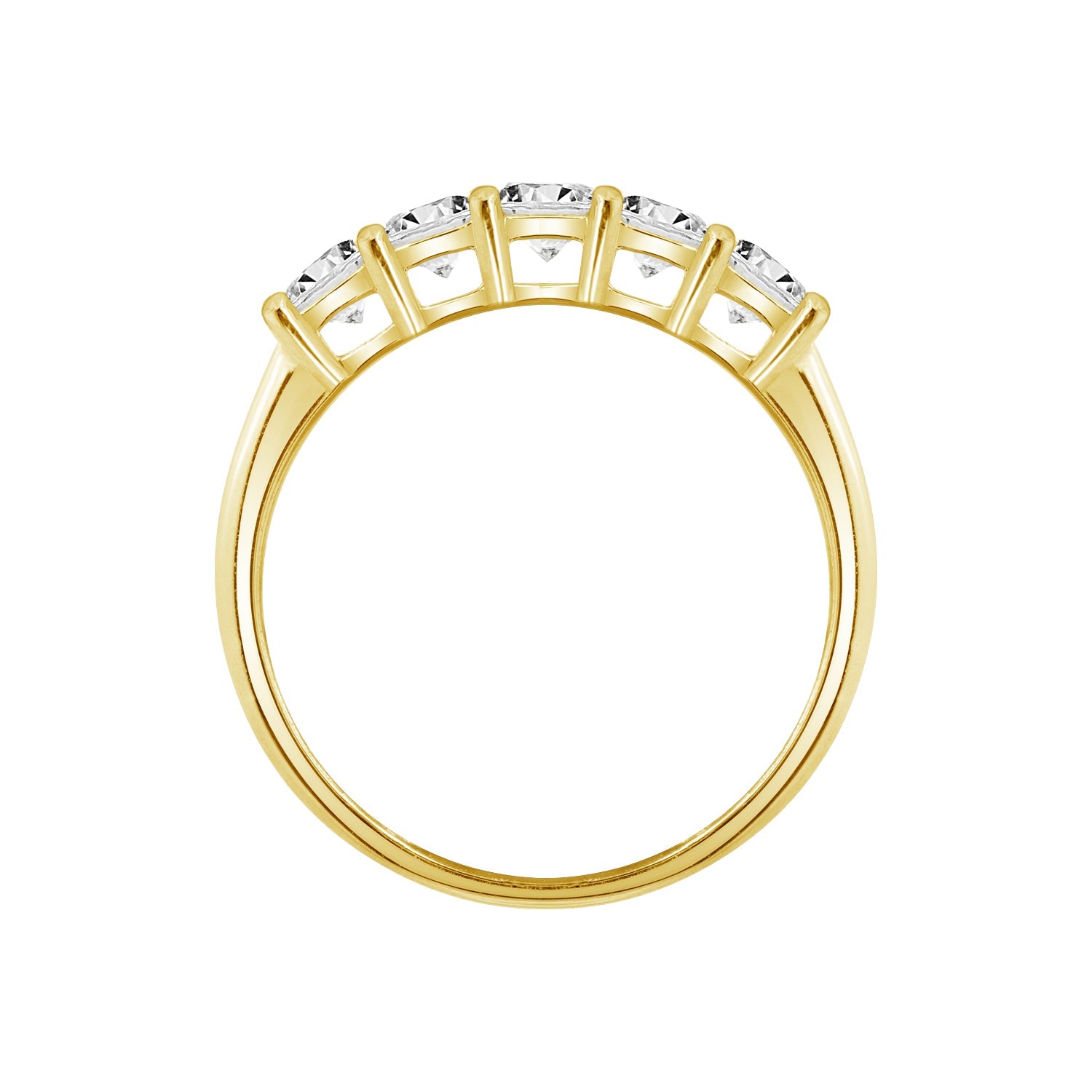 Solid Gold 1ct Round Cut 5 Stone Band Ring