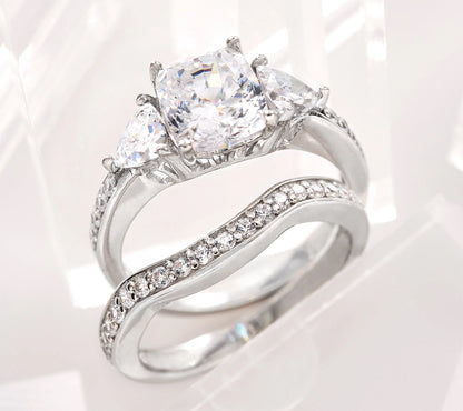 Emerald Cut 2.95 cttw 100-Facet Bridal Ring Set