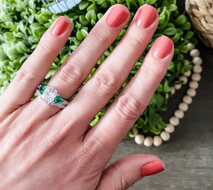 Emerald Cut 2.95 cttw 100-Facet Bridal Ring Set