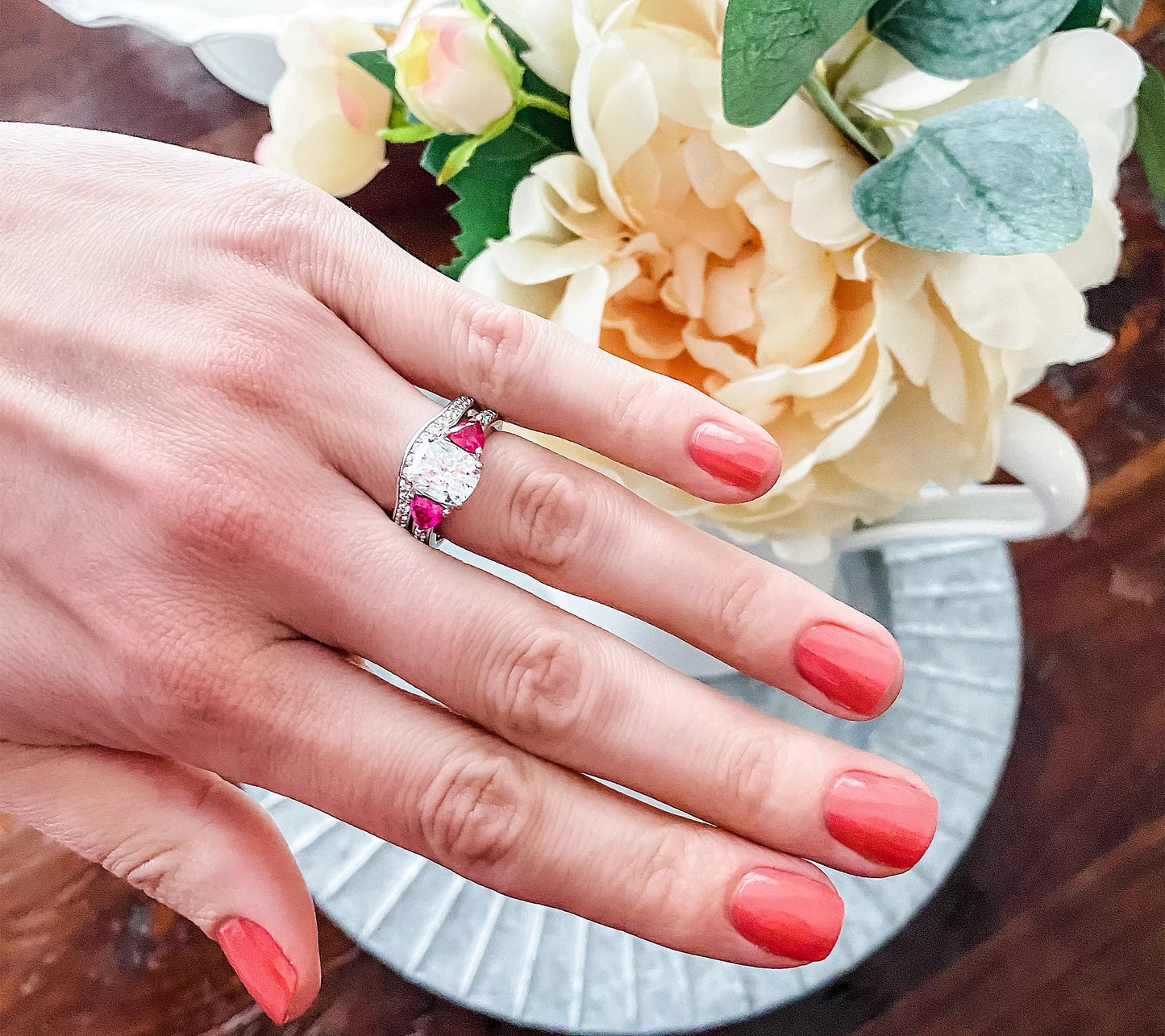 Emerald Cut 2.95 cttw 100-Facet Bridal Ring Set