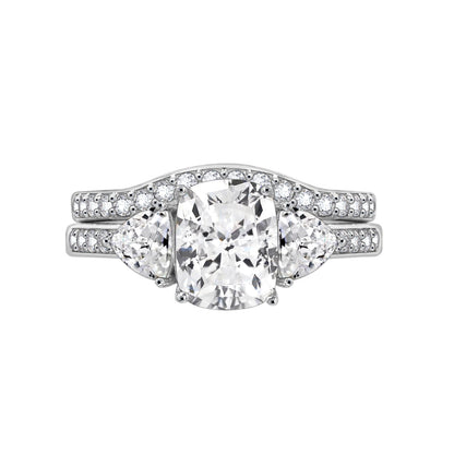 Emerald Cut 2.95 cttw 100-Facet Bridal Ring Set