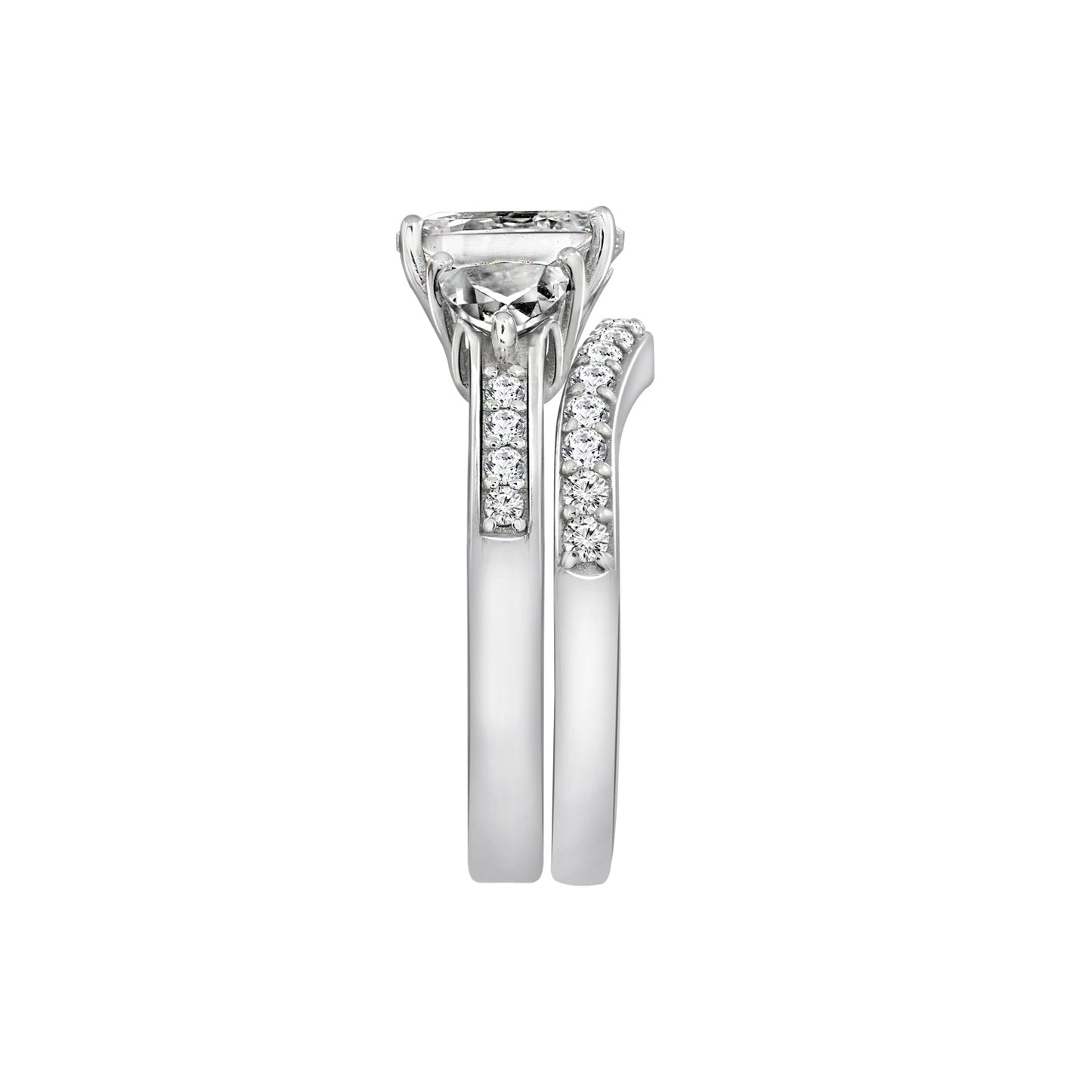 Emerald Cut 2.95 cttw 100-Facet Bridal Ring Set