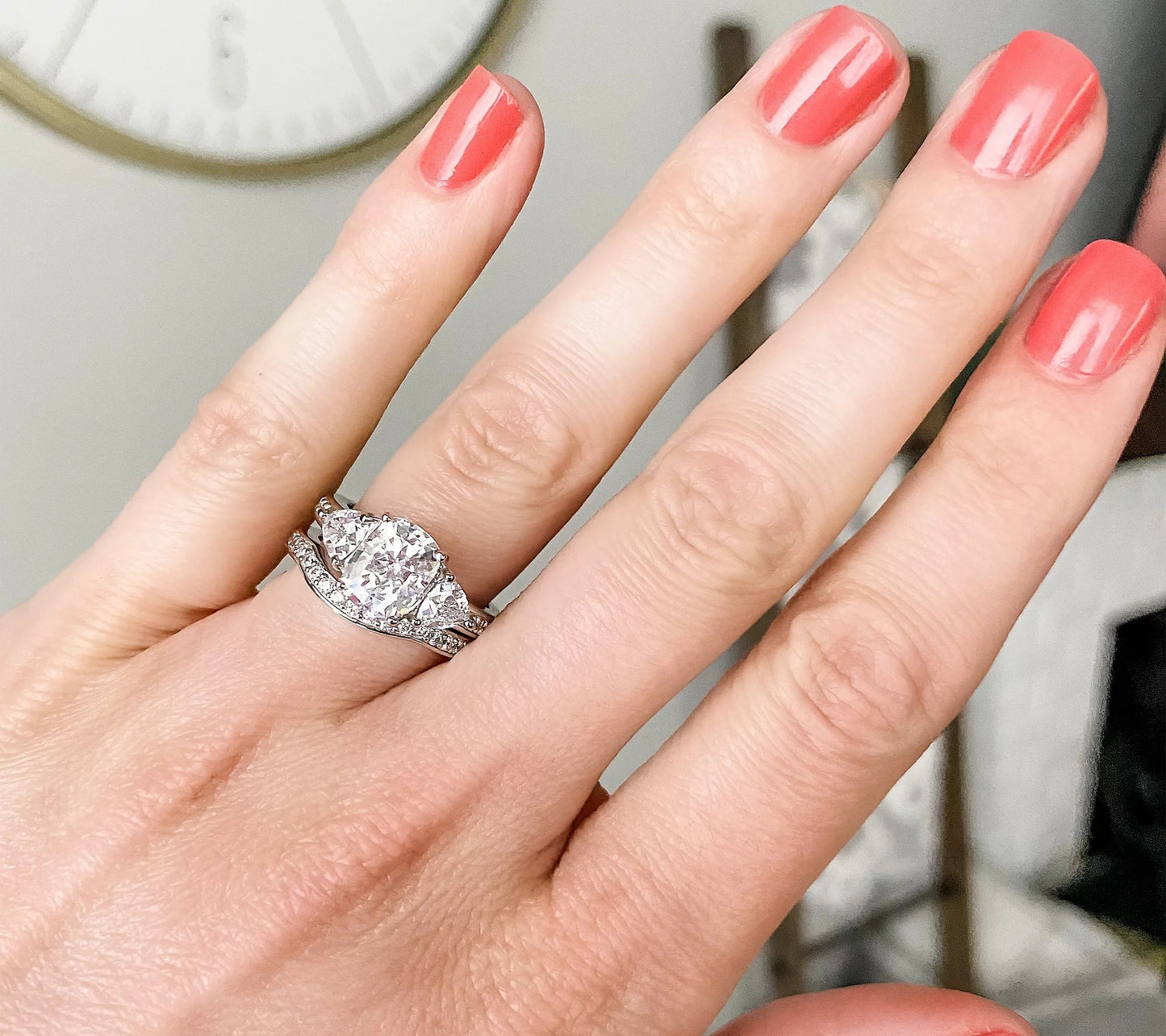 Emerald Cut 2.95 cttw 100-Facet Bridal Ring Set