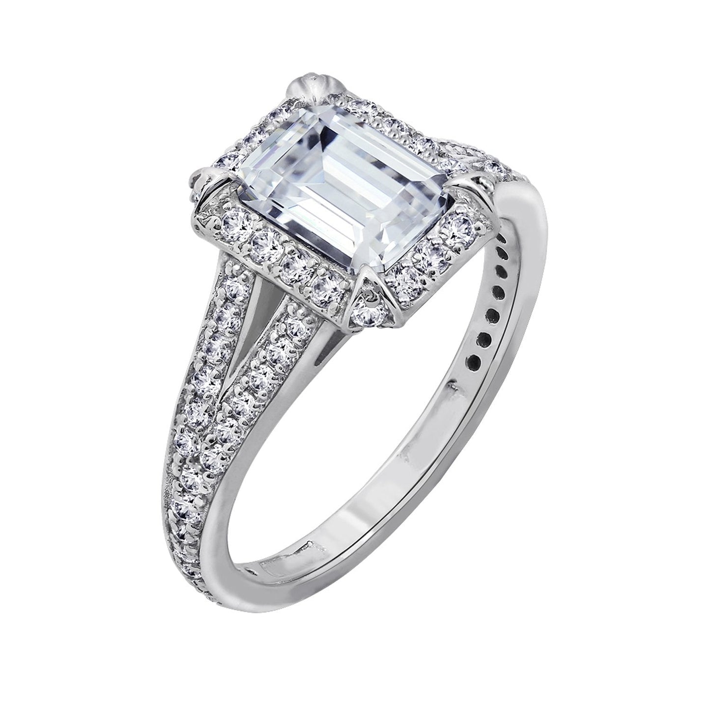 Halo Emerald Cut Split-Shank Ring JER04900
