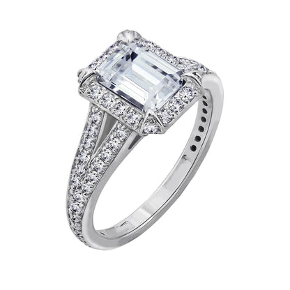Halo Emerald Cut Split-Shank Ring JER04900