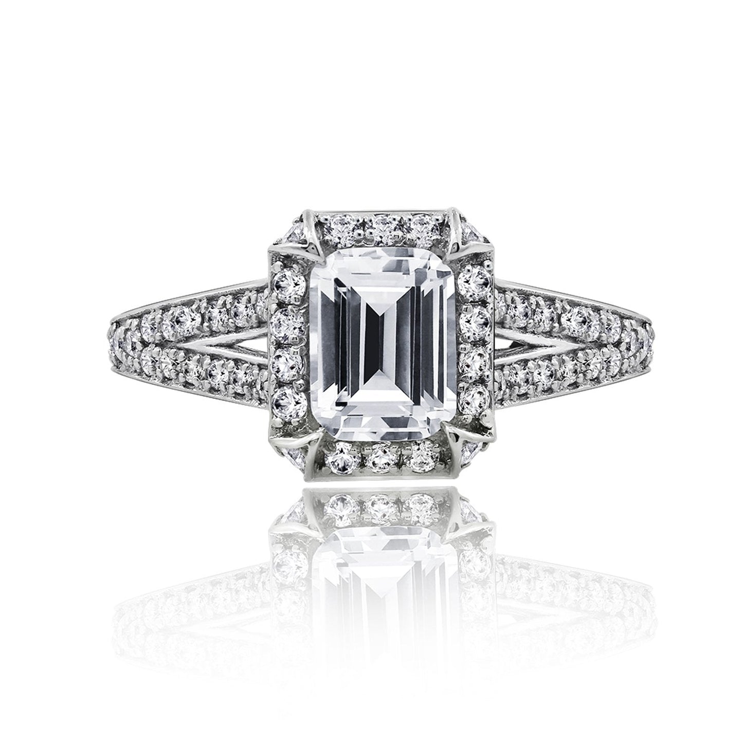 Halo Emerald Cut Split-Shank Ring JER04900
