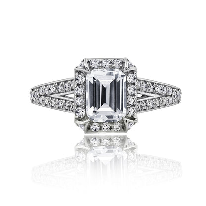 Halo Emerald Cut Split-Shank Ring JER04900