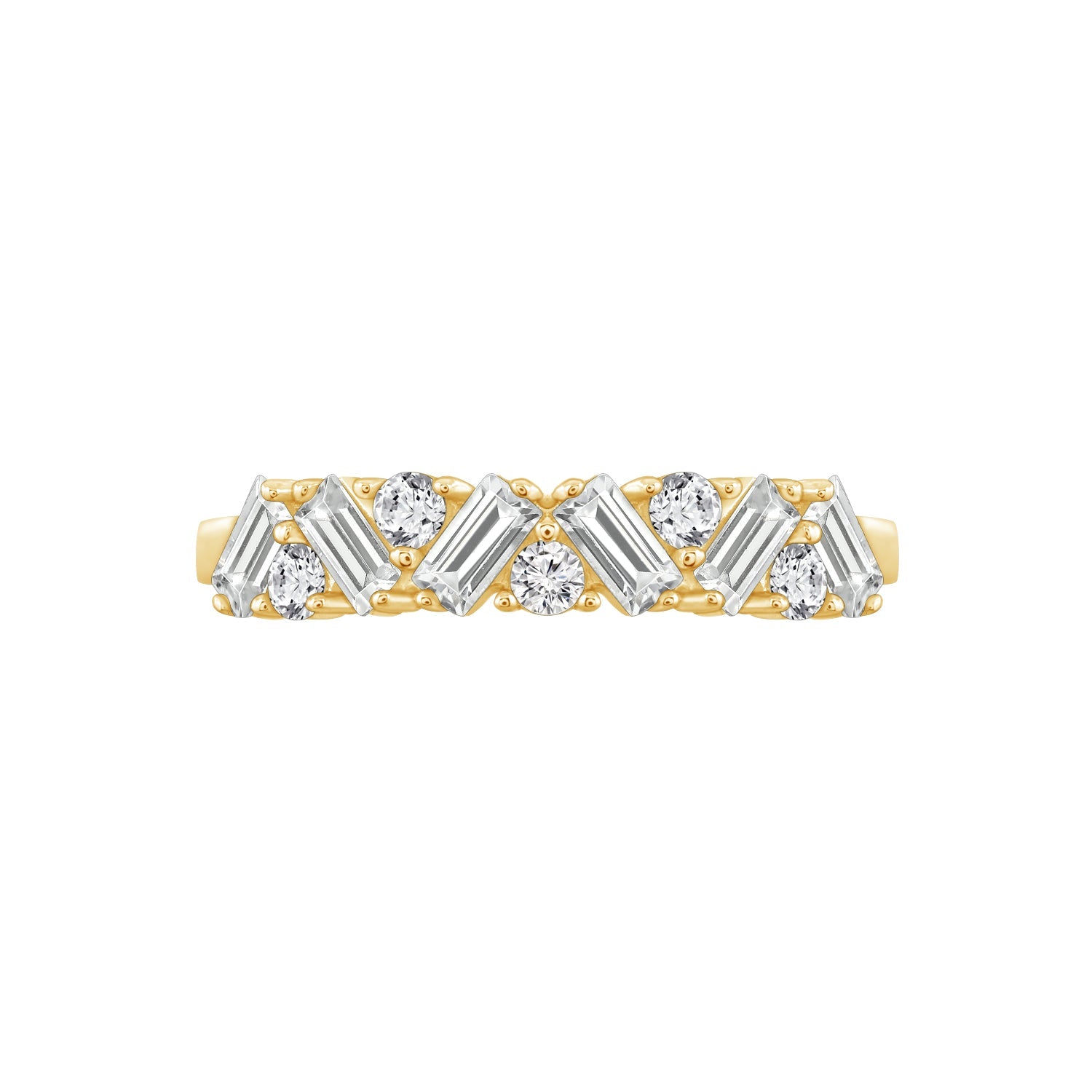 Round & Baguette Mix Cuts Band Ring