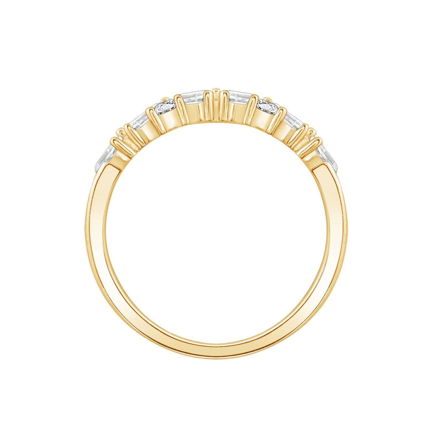 Round & Baguette Mix Cuts Band Ring