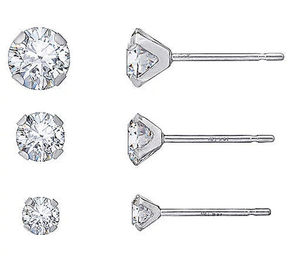 Solid Gold Round Cut Set of 3 Stud Earrings