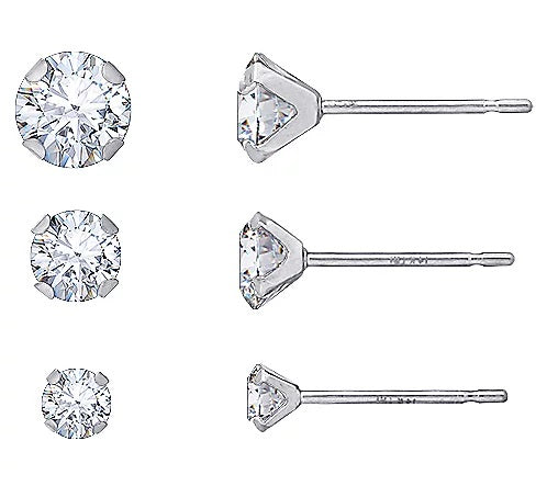 Solid Gold Round Cut Set of 3 Stud Earrings