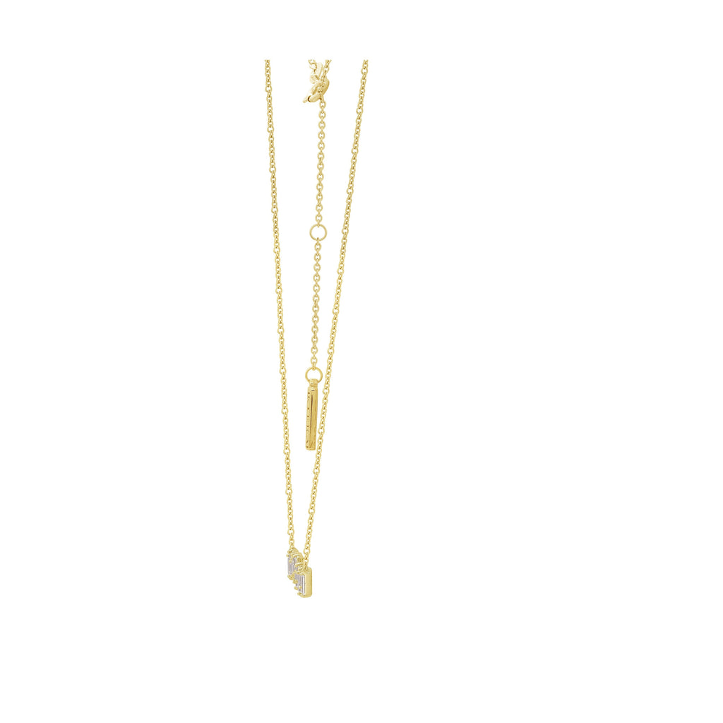 KIERA COUTURE Baguette Cut Yellow Gold Plated Sterling Silver Bar Pendant Necklace