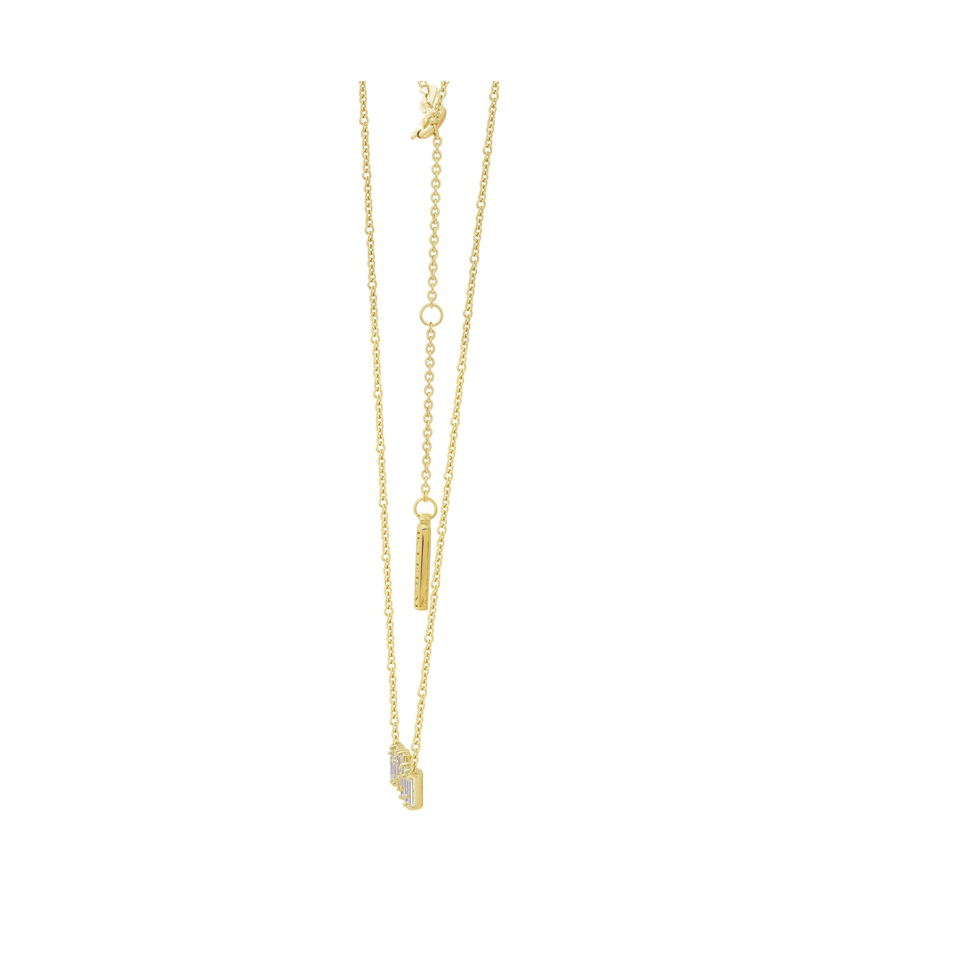 KIERA COUTURE Baguette Cut Yellow Gold Plated Sterling Silver Bar Pendant Necklace