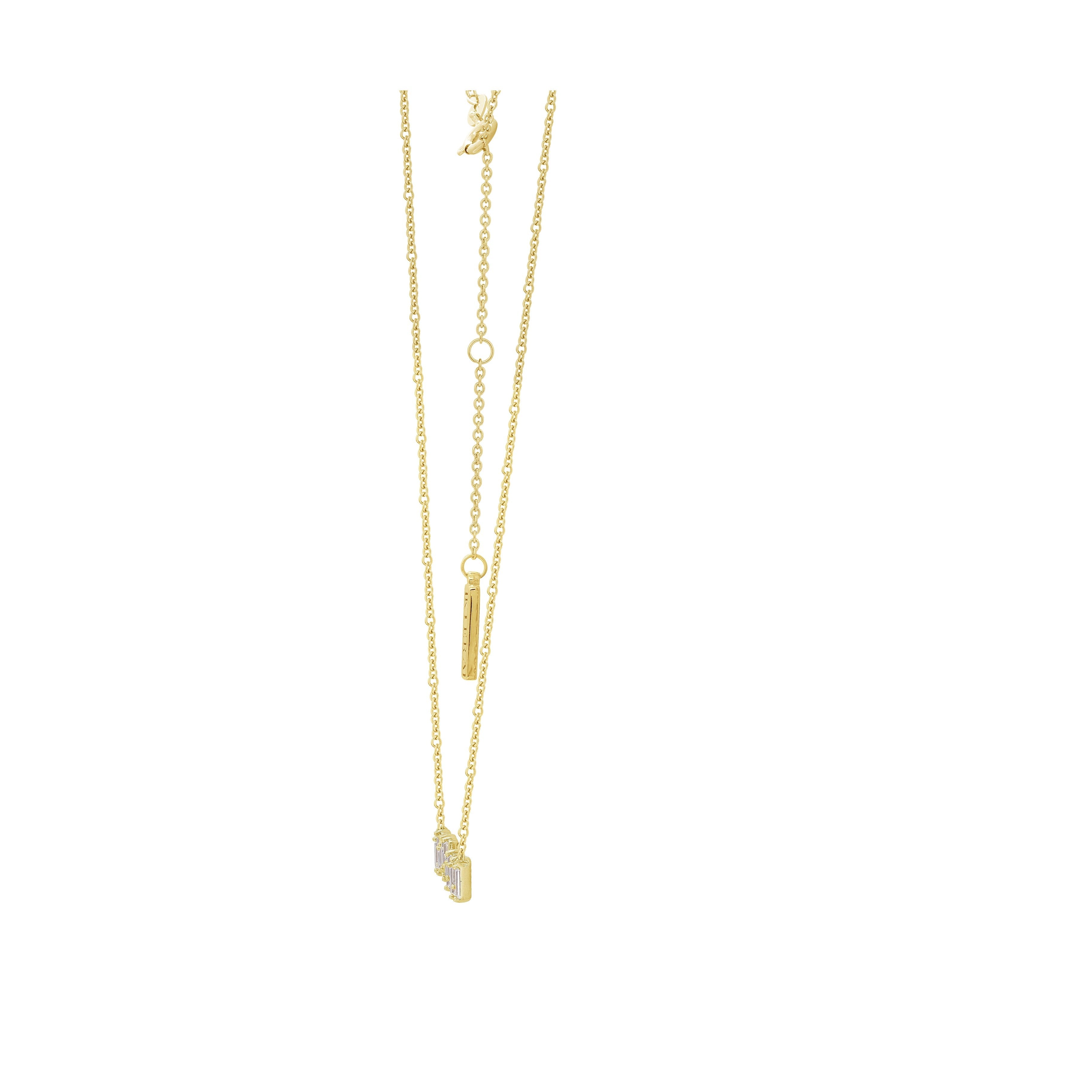 KIERA COUTURE Baguette Cut Yellow Gold Plated Sterling Silver Bar Pendant Necklace