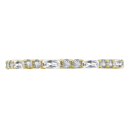KIERA COUTURE RING BAR White Baguette Cut Yellow Gold Plated Sterling Silver Eternity Band Ring