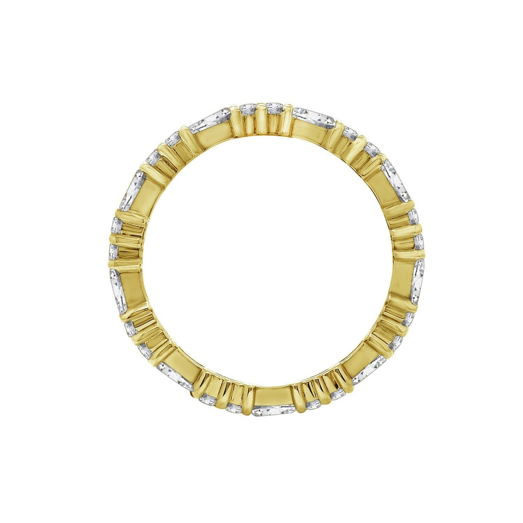 KIERA COUTURE RING BAR White Baguette Cut Yellow Gold Plated Sterling Silver Eternity Band Ring