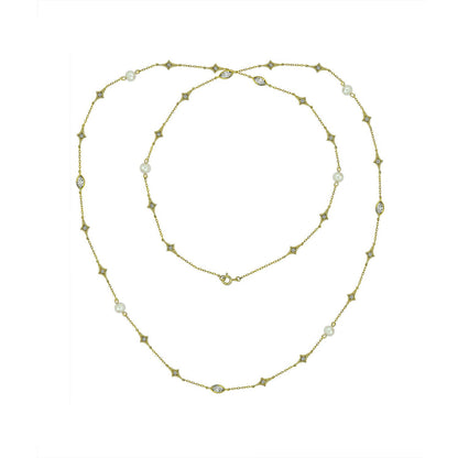 Diva's Dream White Pearl Station Necklace