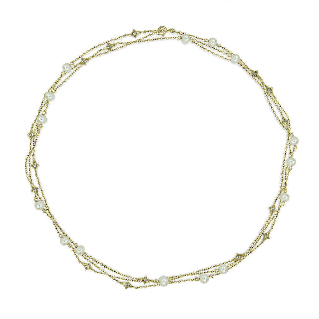 Diva's Dream White Pearl Station Necklace